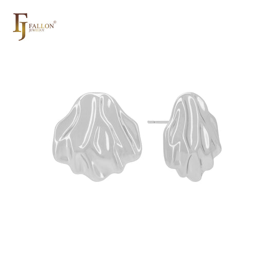 Irregular textured shell shaped 14K Gold, Rose Gold, White Gold Stud Earrings