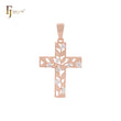 Leaves of life and white Czs Rose Gold two tone Latin style Cross Pendant