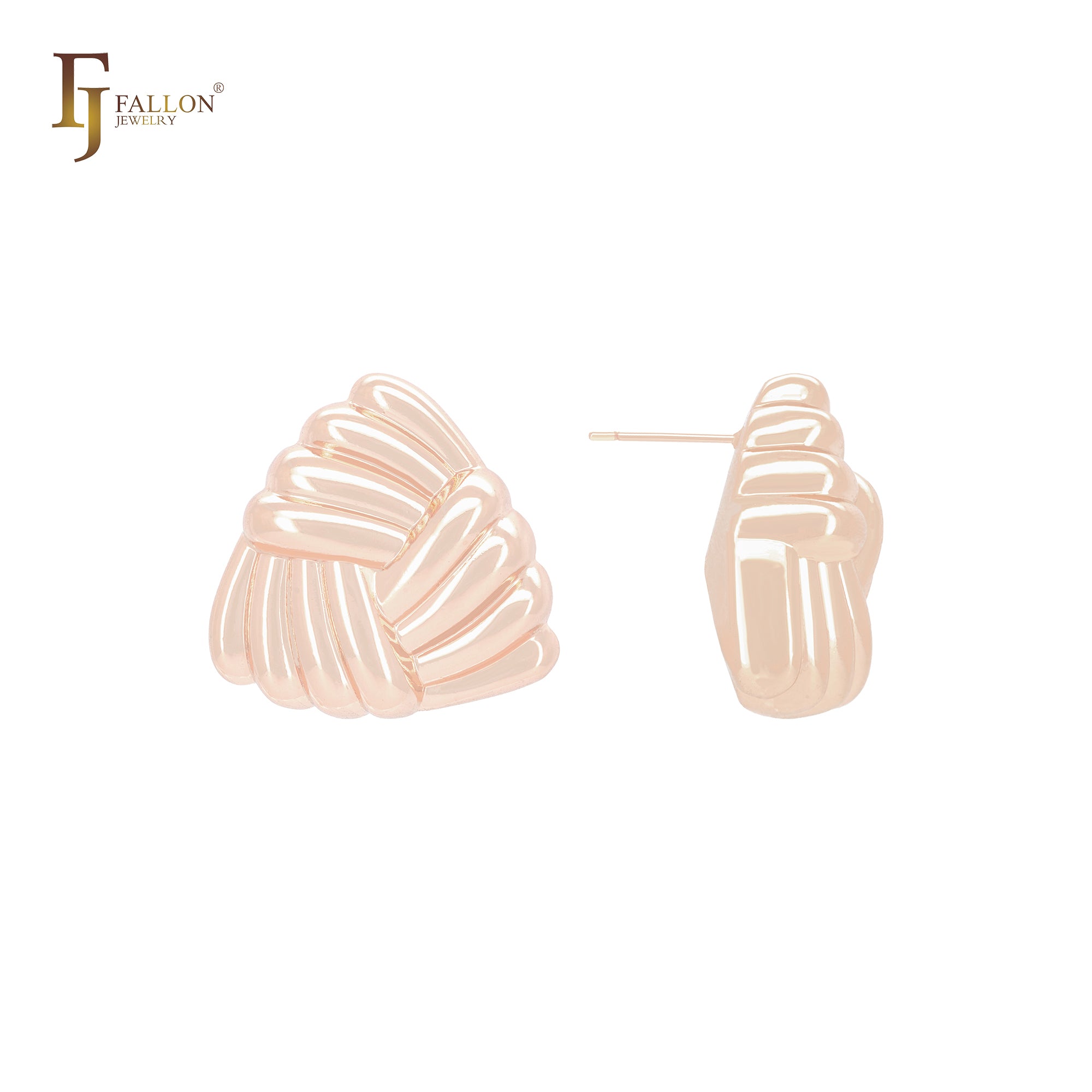 Triple interlocking four banana triangular shape 14K Gold, Rose Gold, White Gold Stud Earrings