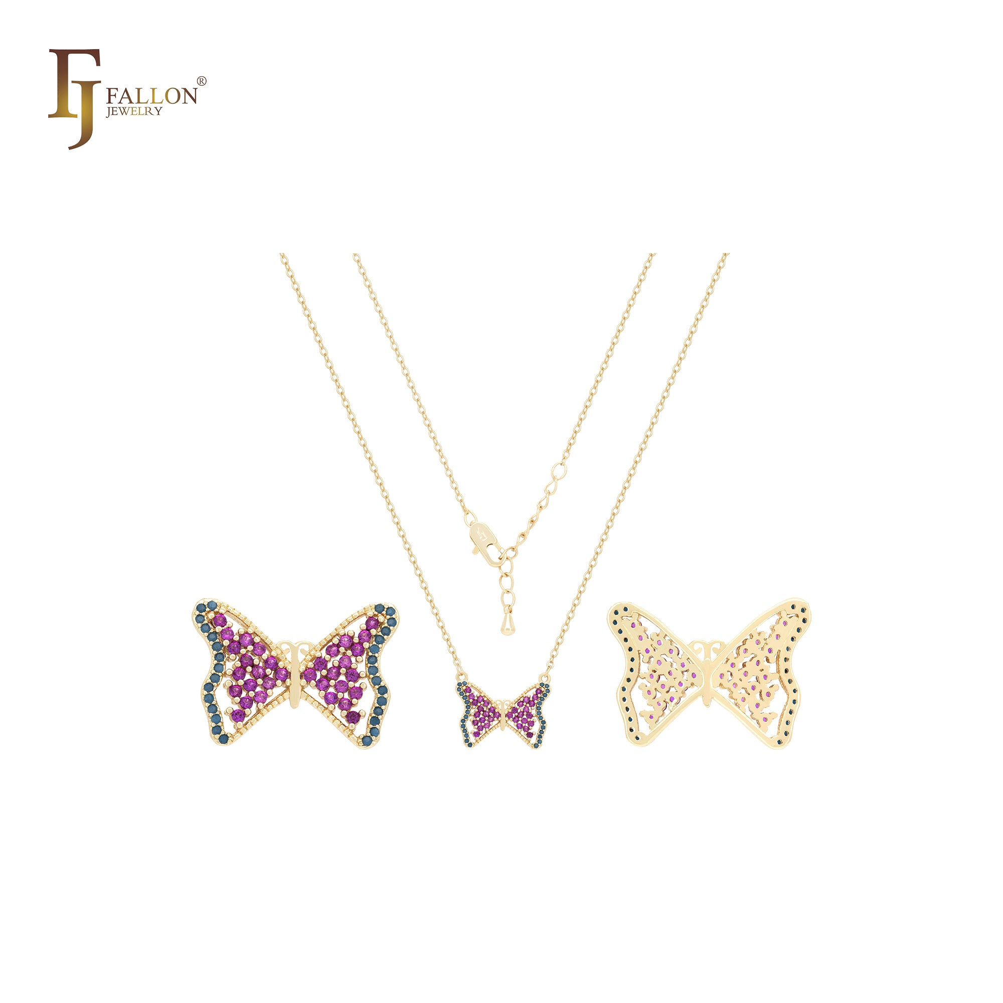 Butterflu of colorful czs 14K Gold Necklace