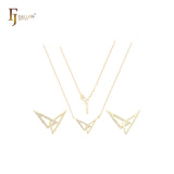 Heart with wings and drop white Czs 14K Gold, Rose Gold Necklace