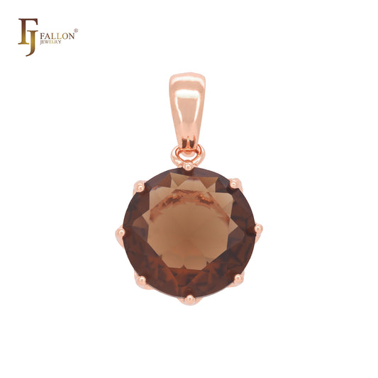 Solitaire big drop colorful clawed CZ Rose Gold pendant