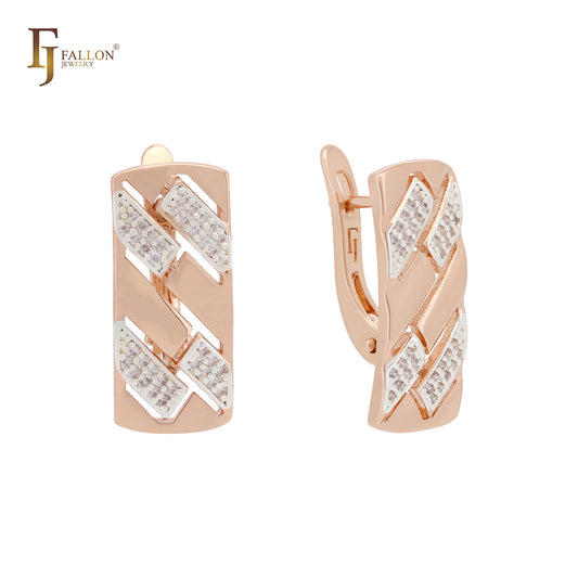 Bricks of white CZs Geometric Rose Gold two tone Clip-On Earrings