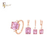 Emerald cut with white CZs Rose Gold two tone Jewelry Set with Rings and Pendant