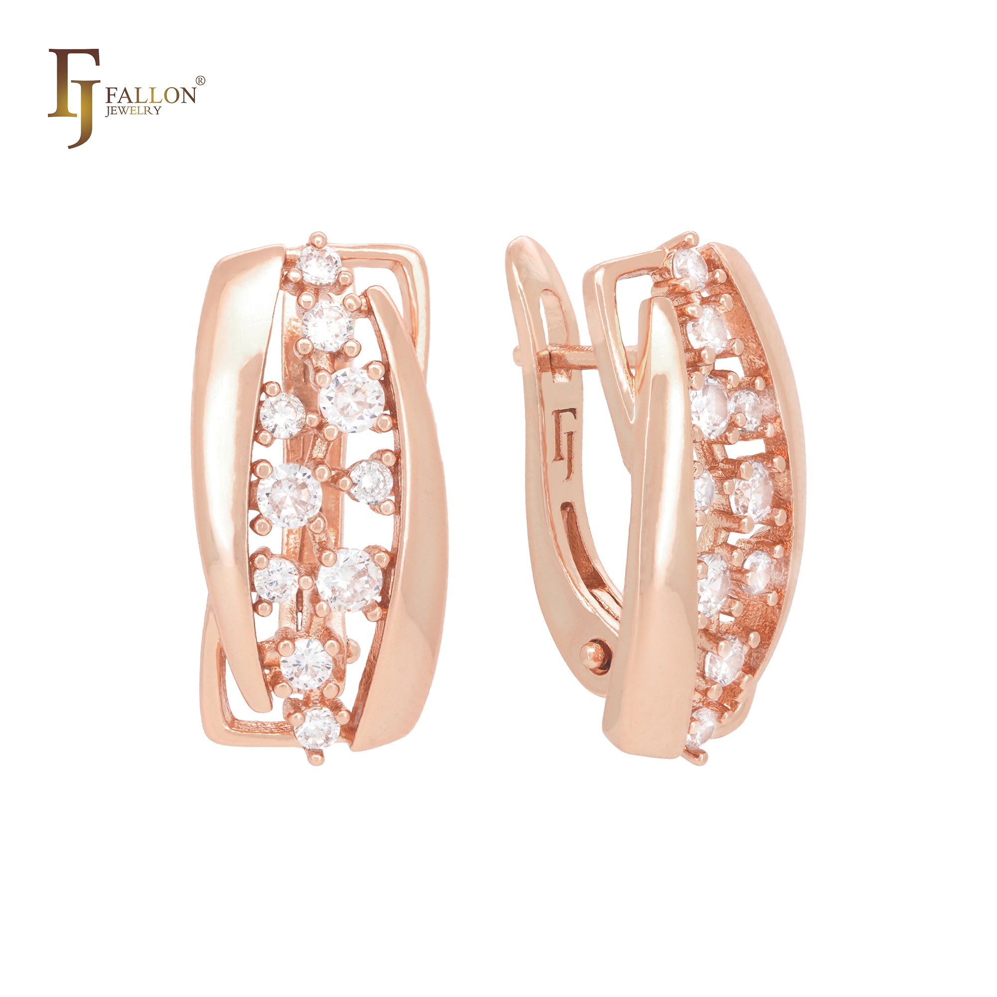 Cluster white CZs Rose Gold Clip-On Earrings