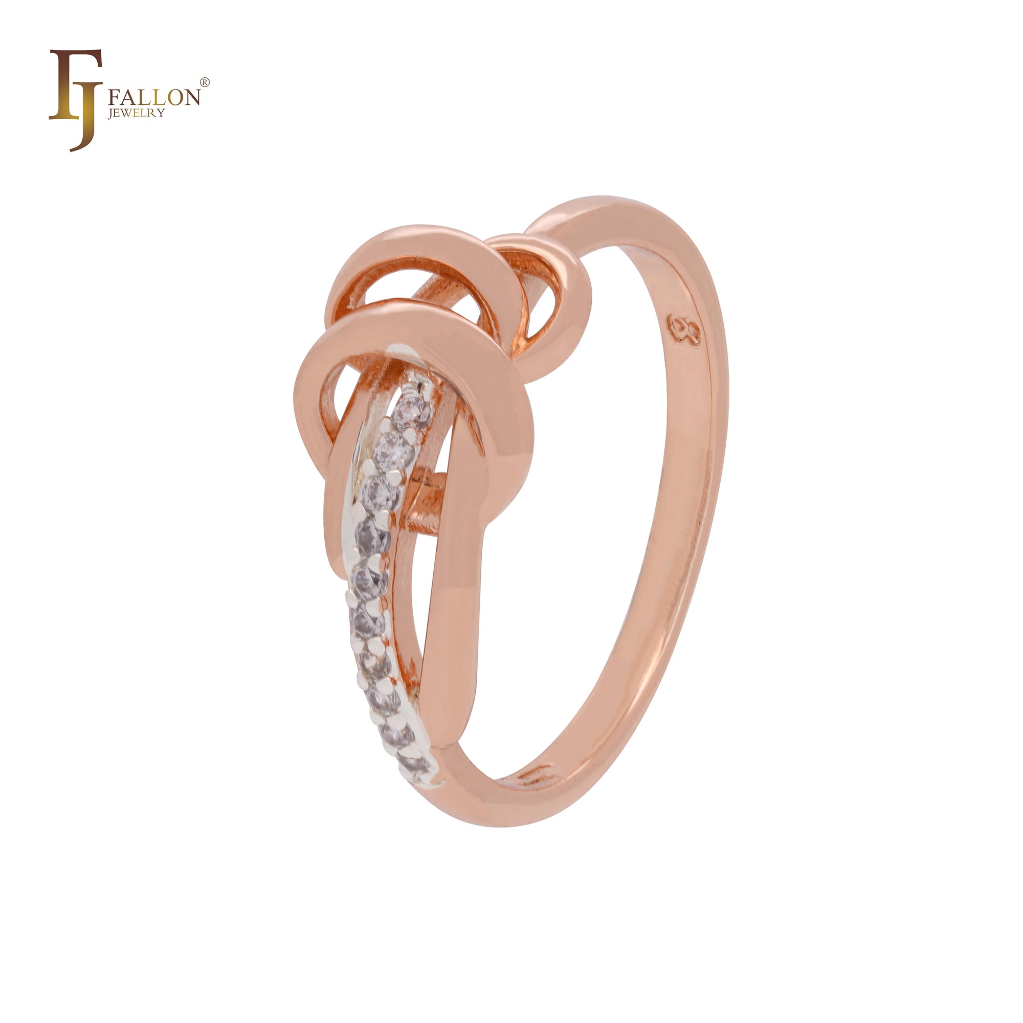 Wonderful interwining vines design with white CZs Rose Gold two tone Fashion Rings