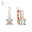 Luxurious triple paved white czs band with lake blue CZ Rose Gold Clip-On Earrings