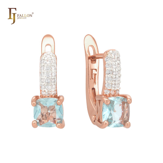 Luxurious triple paved white czs band with lake blue CZ Rose Gold Clip-On Earrings