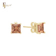 Solitaire squared colorful CZ 14K Gold Stud Earrings