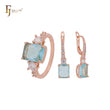 Emerald cut solitaire white and lake blue CZs Rose Gold Jewelry Set with Rings