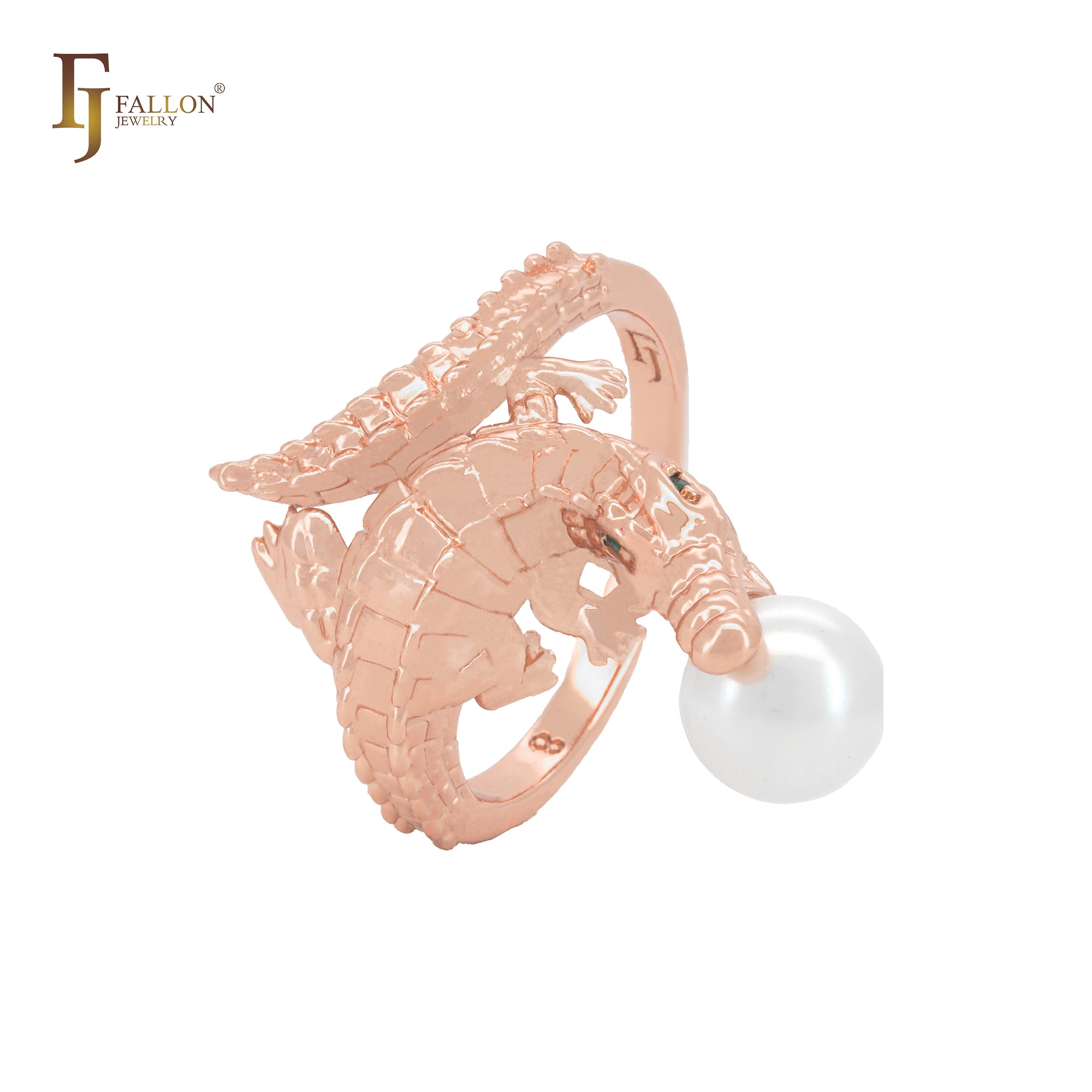 Fashion Crocodile with green CZs Rose Gold Fashion Rings