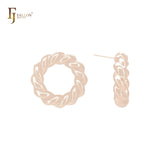 Spinning twisted rope donut shaped 14K Gold, Rose Gold, White Gold Stud Earrings