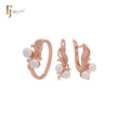 Double pearls on an elegant leave Rose Gold Jewelry Set with Rings