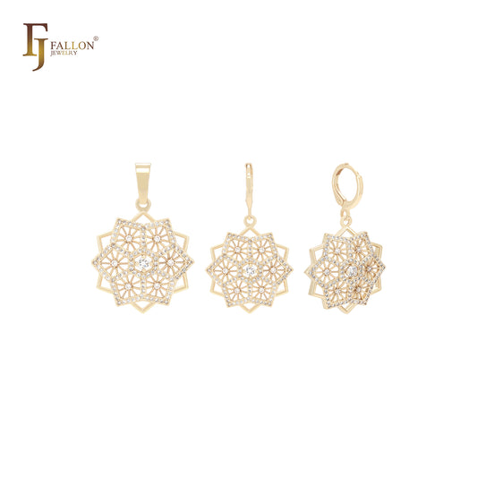 Star of star snow flake of white Czs 14K Gold Jewelry Set with Pendant