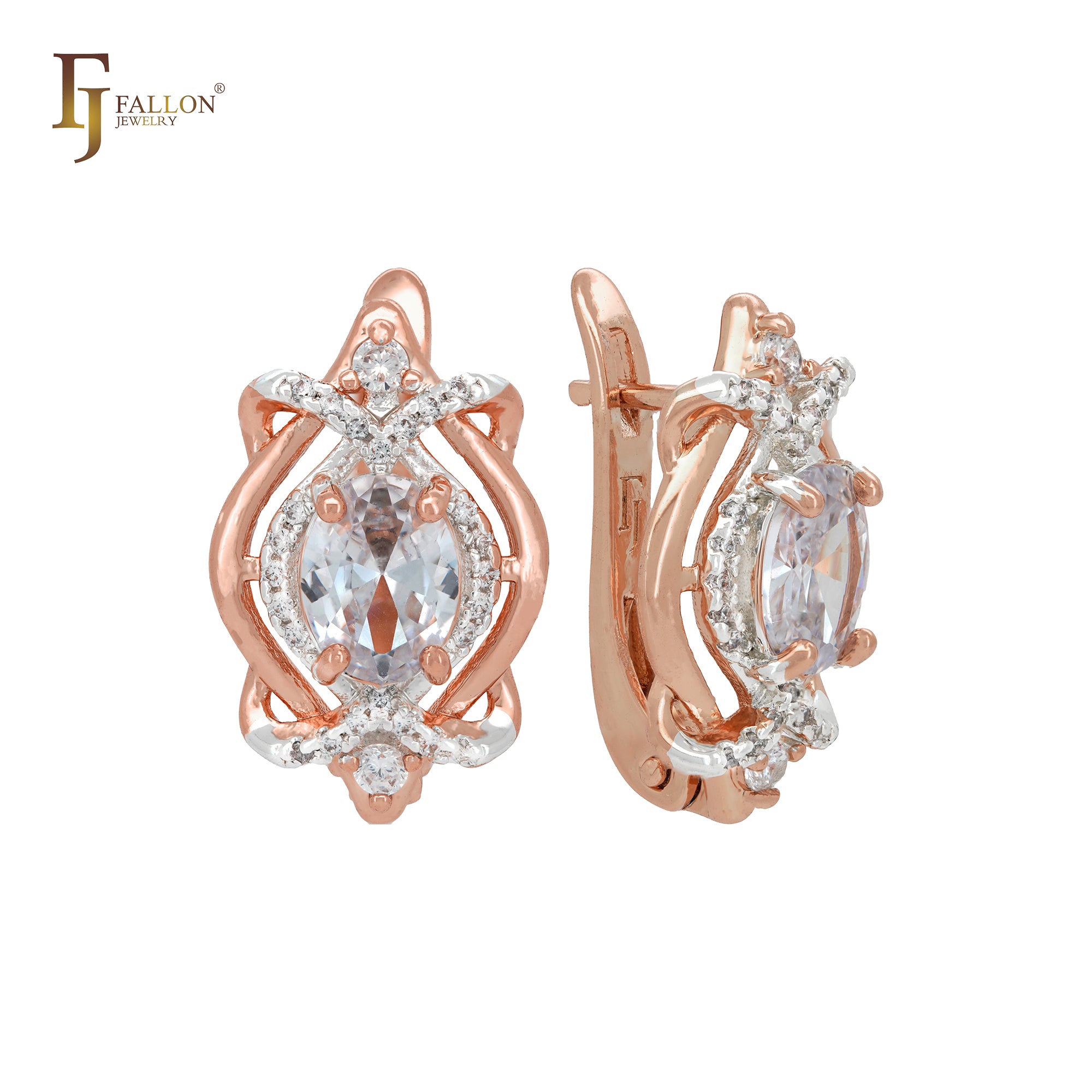 Luxurious interlocking CZs Rose Gold Clip-On Earrings