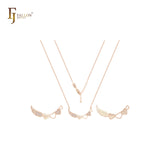 Angels wing with white CZs with hearts 14K Gold, Rose Gold Necklace