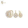 Great cluster white CZs flower halo 14K Gold two tone Jewelry Set with Rinngs