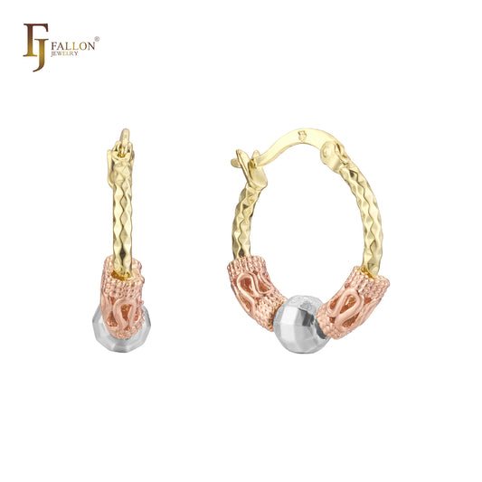 Textured beads 14K Gold, Rose Gold, two tone Hoop earrings