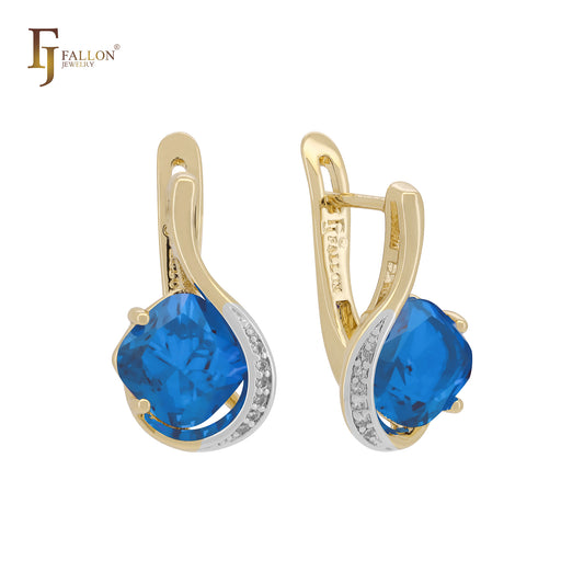 Solitaire rhombus 14K Gold, Rose Gold, two tone earrings
