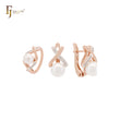 Interlocking white CZs pearl Rose Gold two tone Jewelry Set with Rings