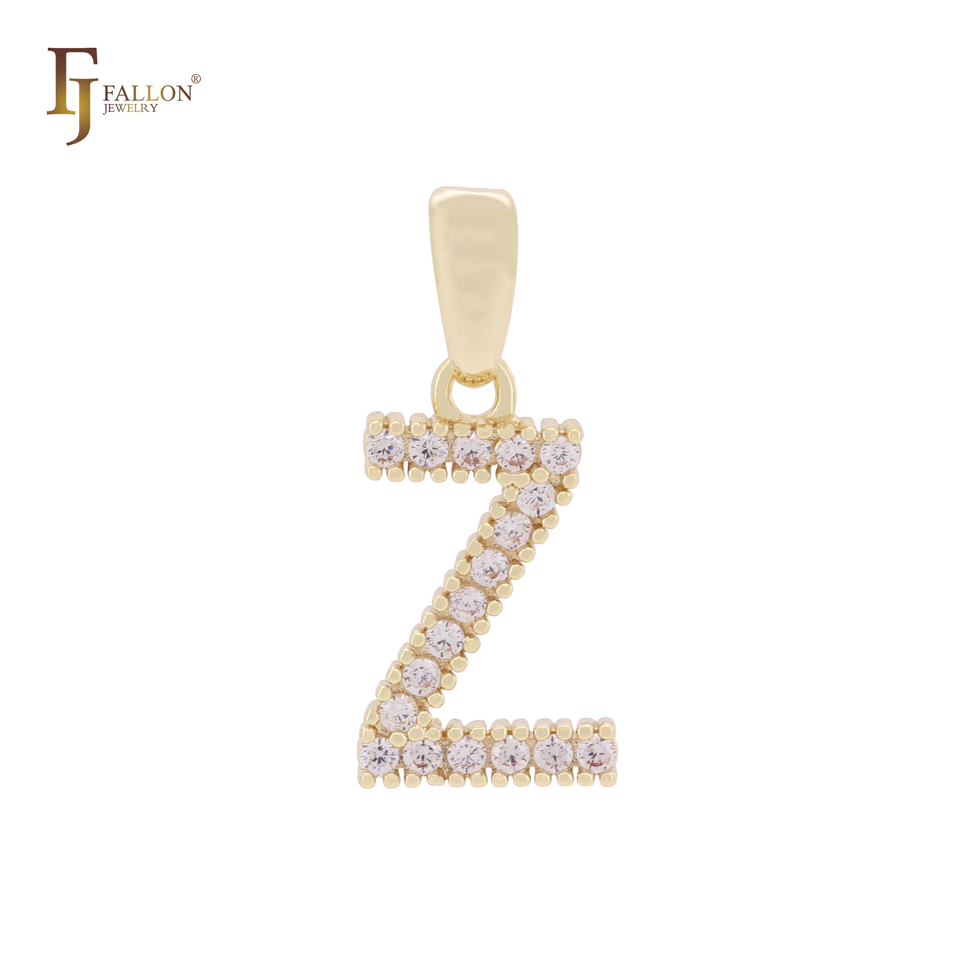 Alphabetic Letter Sign of cluster white CZs 14K Gold Pendant