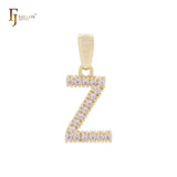 Alphabetic Letter Sign of cluster white CZs 14K Gold Pendant