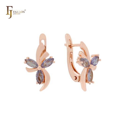 Flower of butterfly white CZs Rose Gold Clip-On Earrings