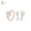 Butterfly with Lake Blue CZs Rose Gold Jewelry Set with Rings