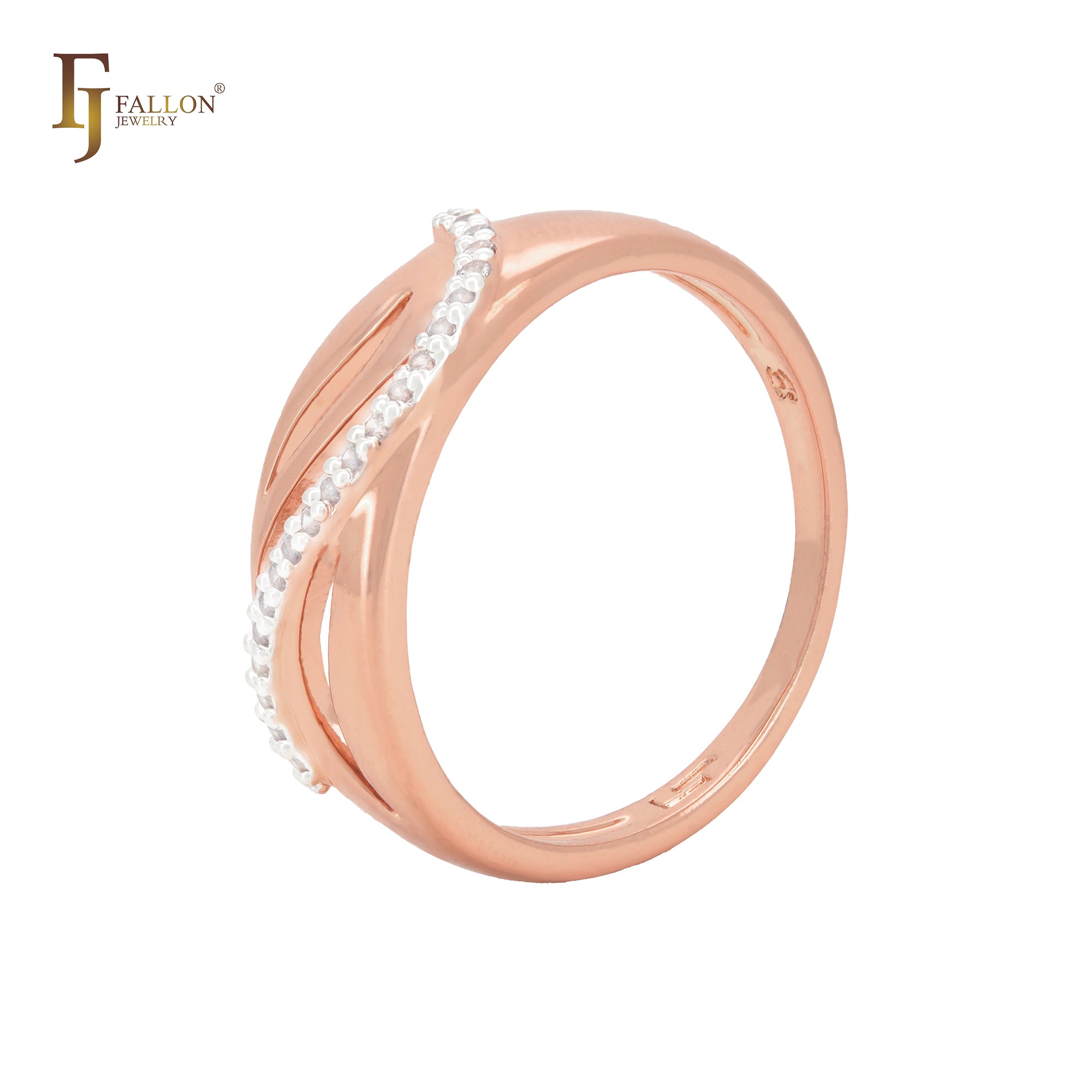 Elegant band of white CZs Rose Gold two tone Fashion Rings