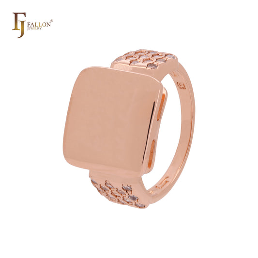 Double squared lock of white CZs geometric Rose Gold Fashion Rings