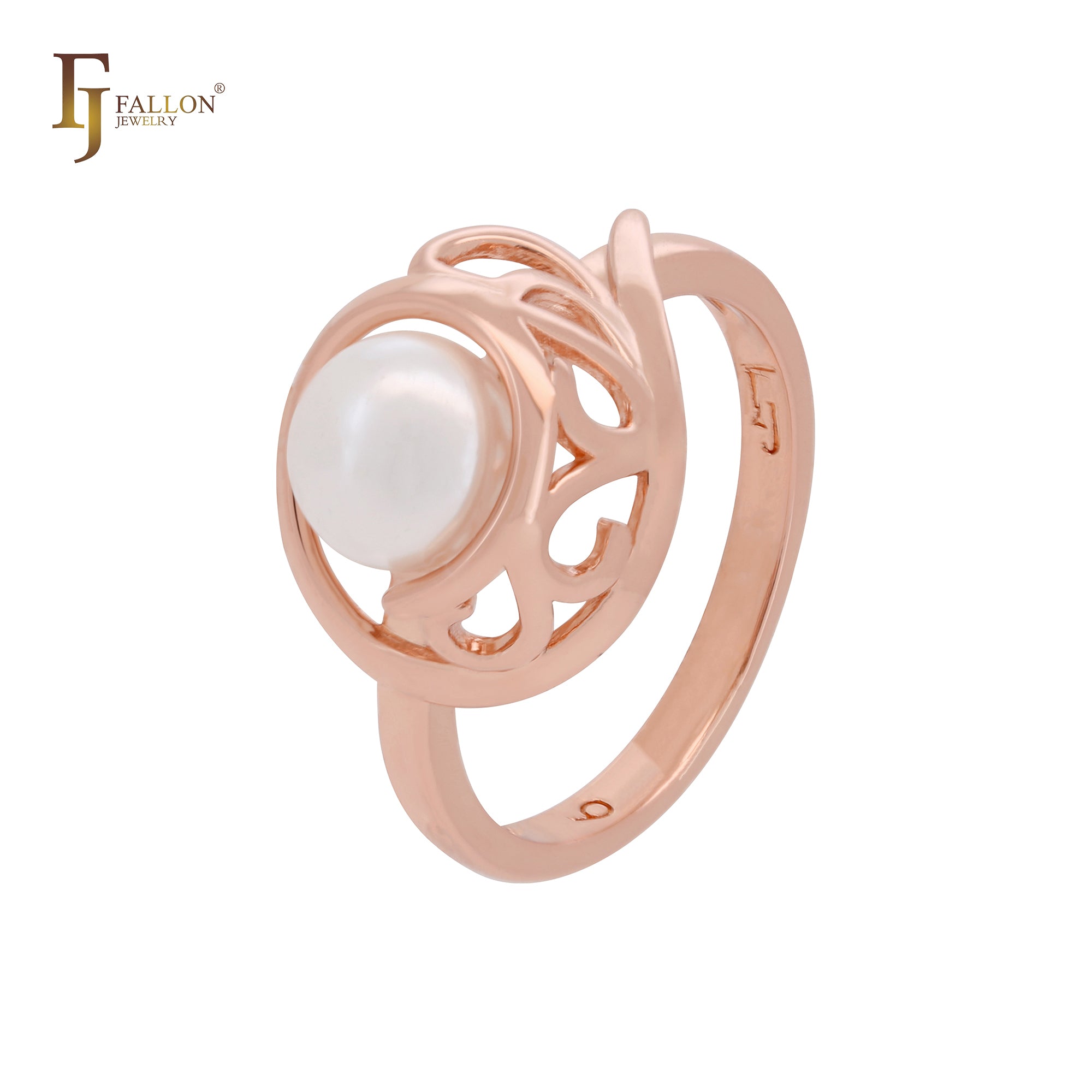 Elegant round clawed pearl Rose Gold Fashion RIngs