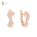 S shaped white CZs paved Rose Gold two tone Clip-On Earrings