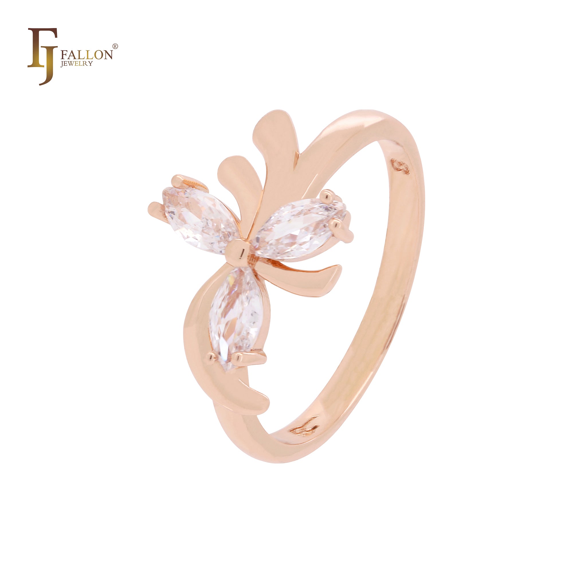 Flower of butterfly white CZs Rose Gold Fashion Rings