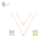 Solitaire white CZ Paper clip link 14K Gold Necklace