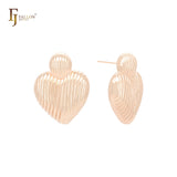 Slahses ripples dotted heart 14K Gold, Rose Gold, White Gold Stud Earrings