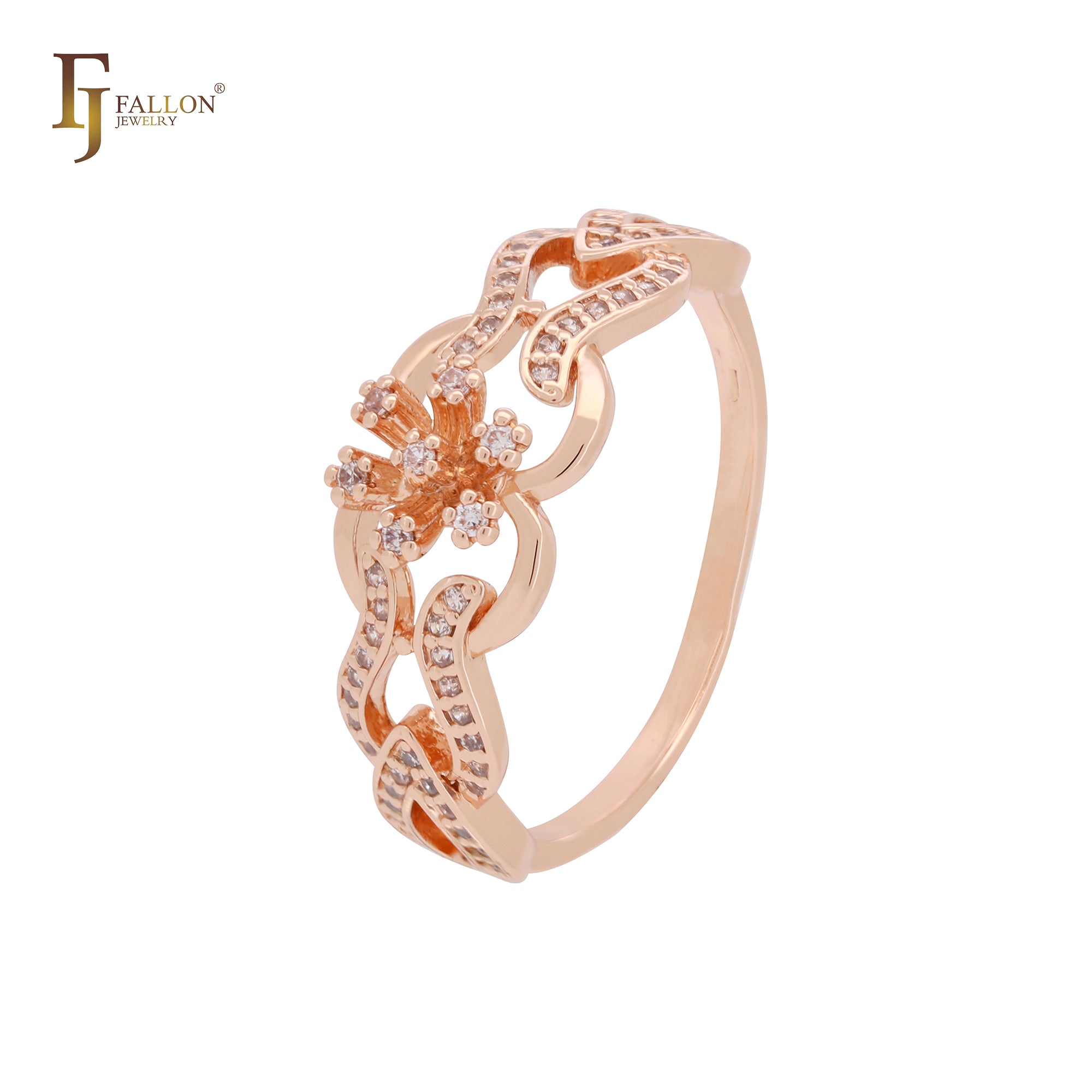 Cluster white CZs teardrop flower Rose Gold fashion Rings