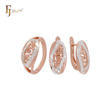 Oval cloudy waves of filigree Rose Gold two tone Jewelry Set with Rings