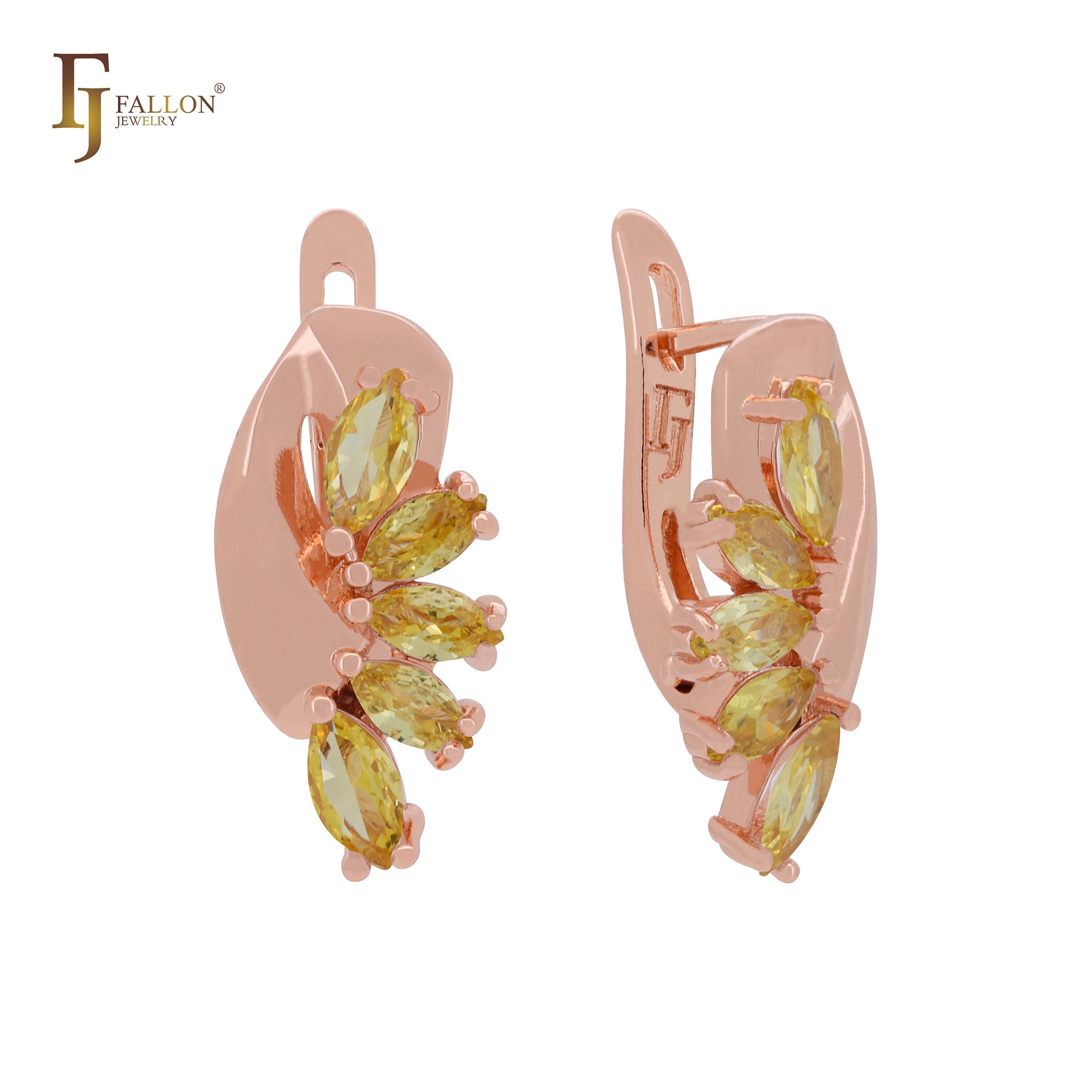 Luxurious cluster marquise olive yellow or white CZs Rose Gold Clip-On Earrings