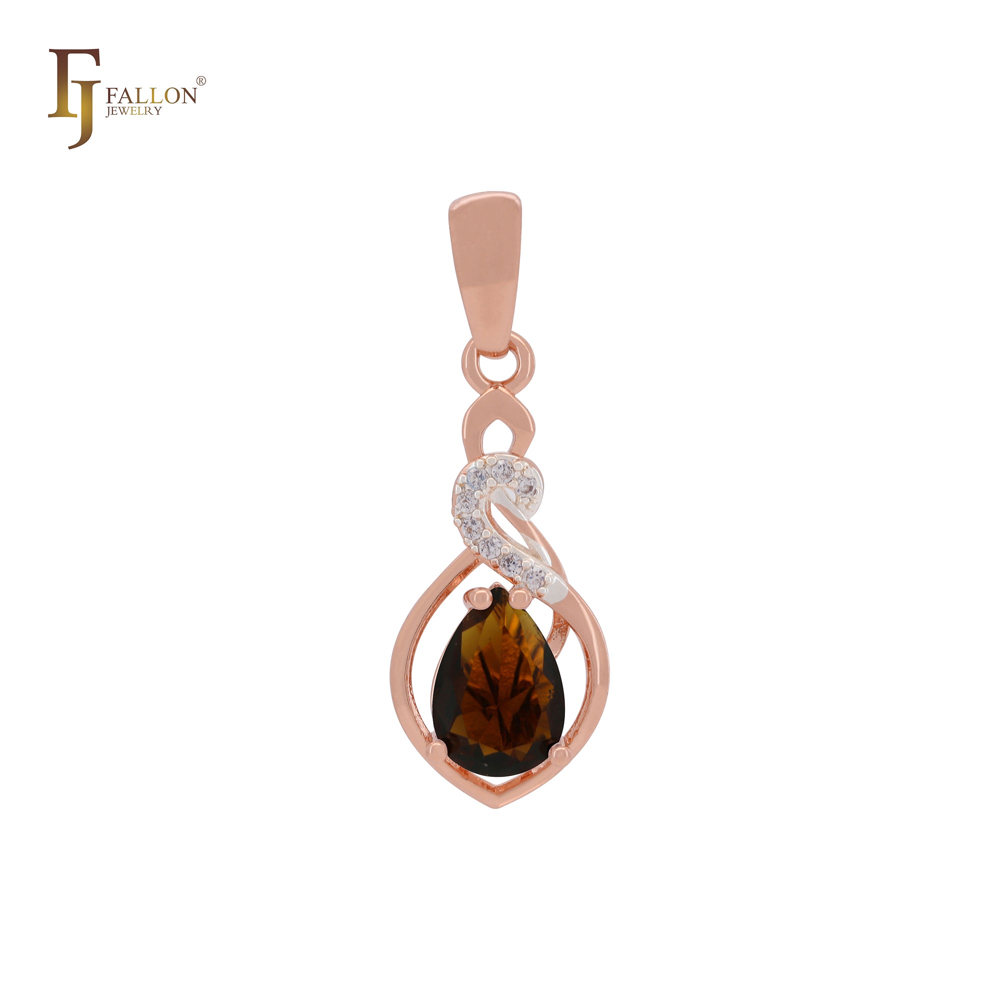 Solitaire pear shape Coffee CZ Rose Gold two tone Pendant