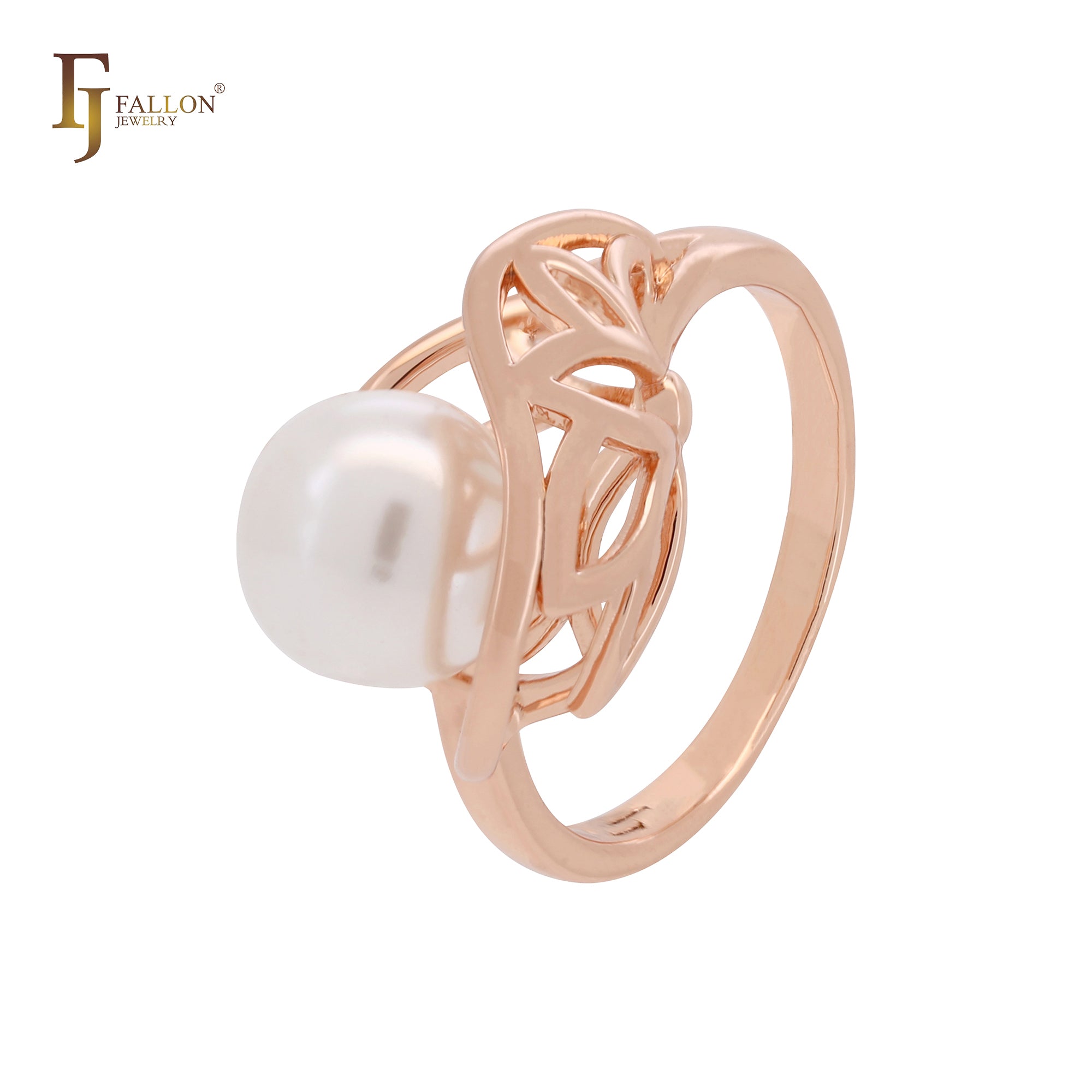 Enclosed mesh pearl Rose Gold Fashion Rings