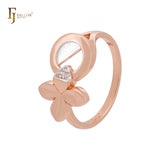 Circle mixed clover leaves of white CZs Rose Gold two tone Fashion Rings