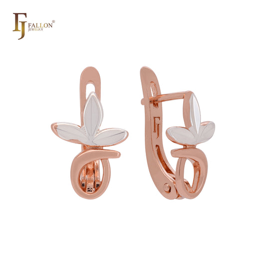 Elegant brach of triple leaves Rose Gold two tone Clip-On Earrings