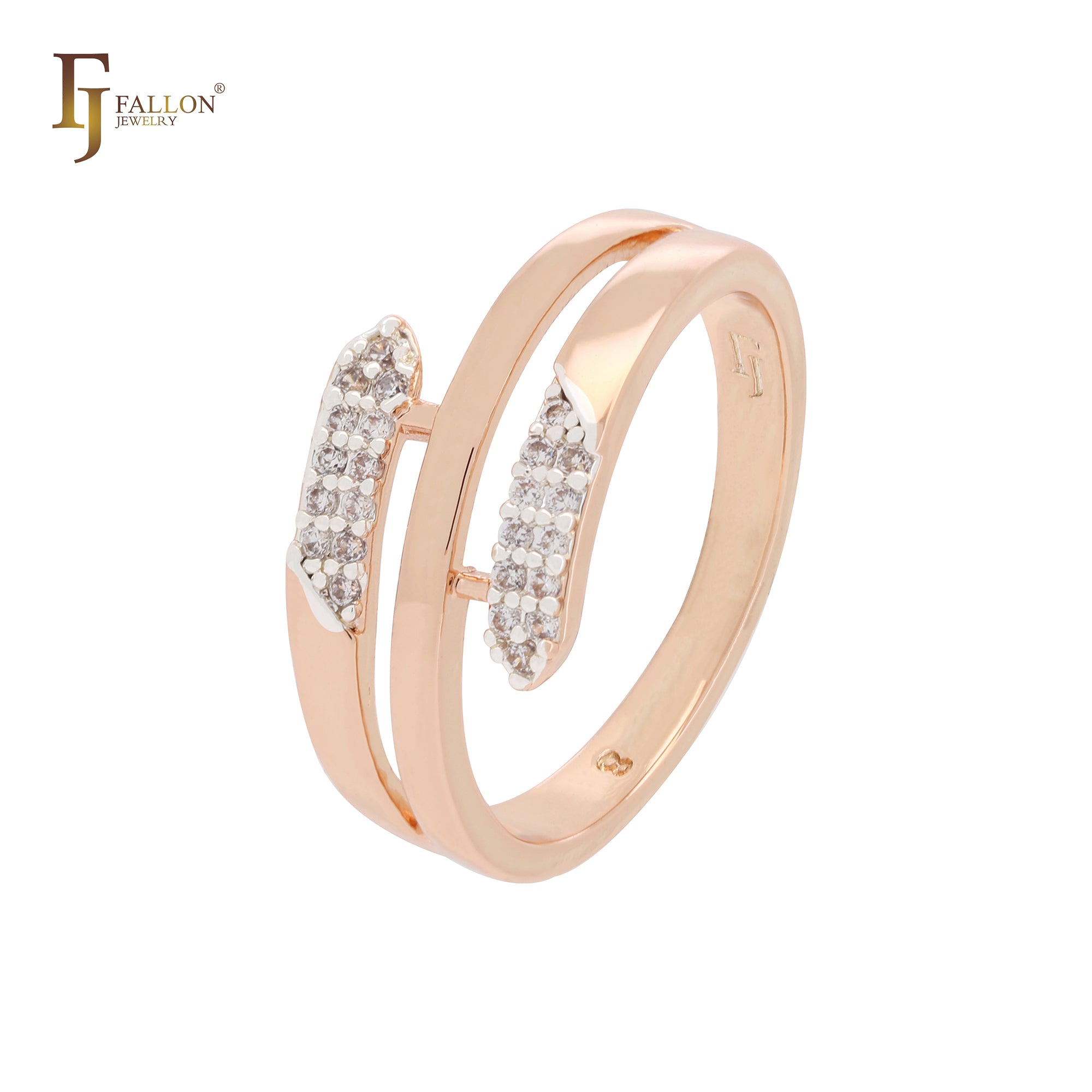 Triple rows of white CZs Rose Gold two tone Fashion Rings