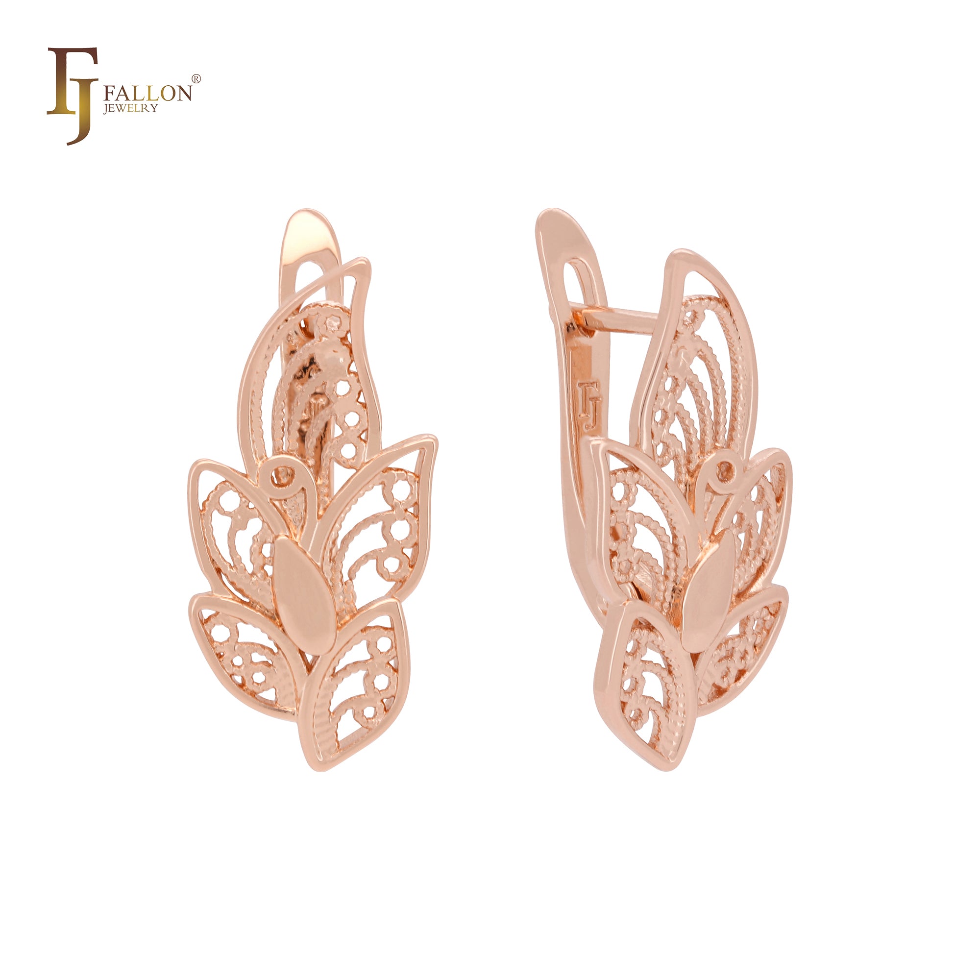 Multi leaves of wavy filigree textured Rose Gold Clip-On Earrings