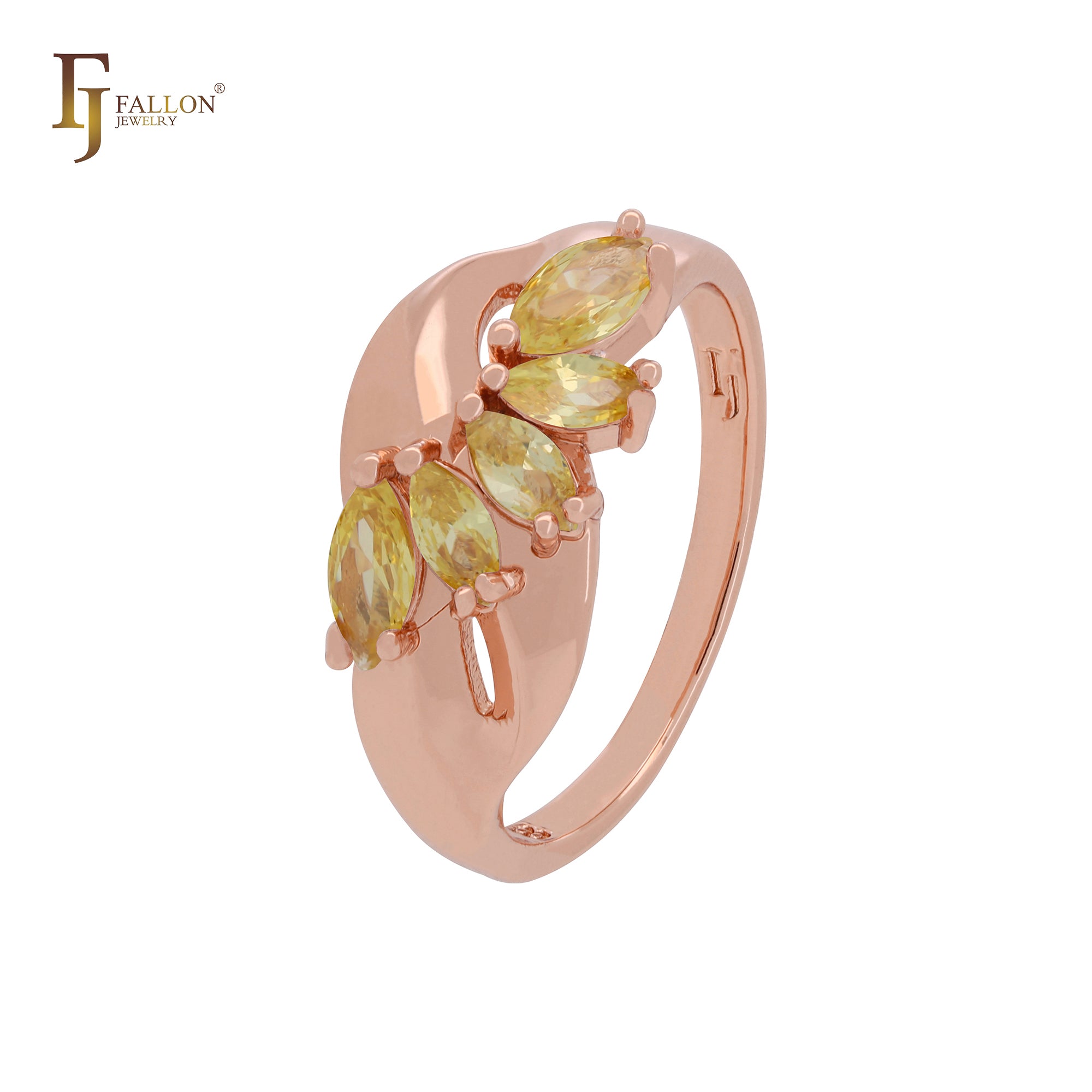 Luxurious cluster marquise olive yellow or white CZs Rose Gold Fashion Rings