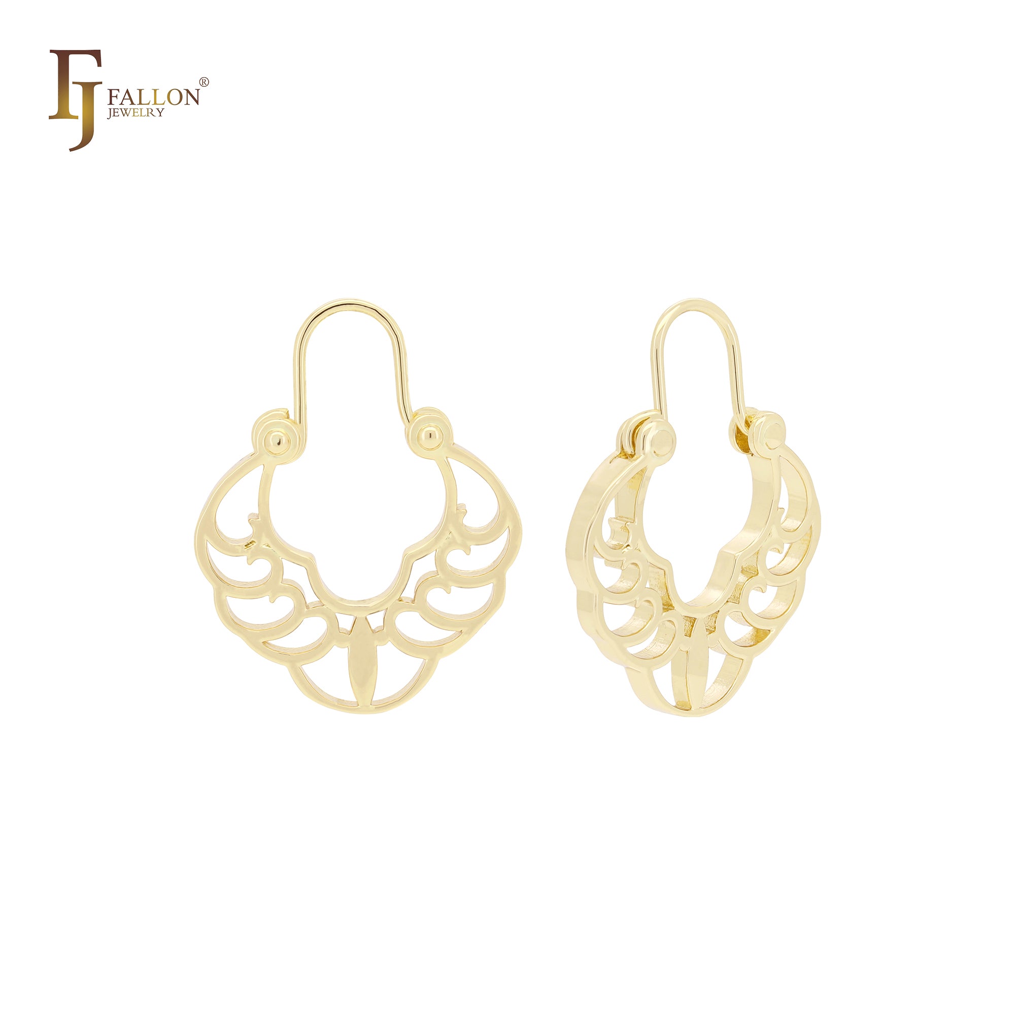 U shape filigree 14K Gold, Rose Gold, White Gold wire hook Earrings