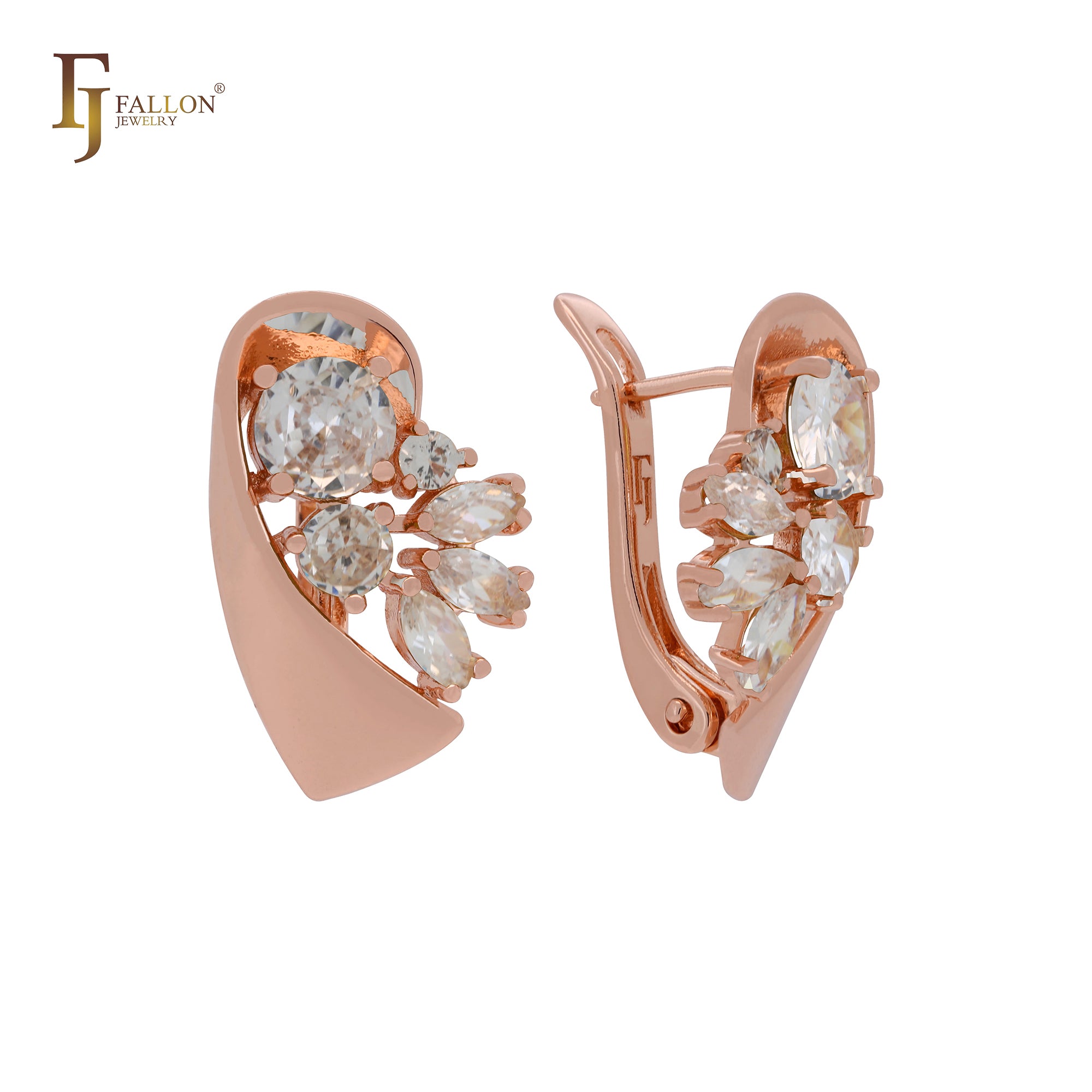 Gret luxurious cluster CZs colorful Rose Gold Clip-On Earrings