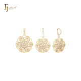 Hexagon wind mill flower shaped 14K Gold Jewelry Set with Pendant