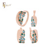 Cluster mixed blue CZs Rose Gold Jewelry Set with Rings and Pendant