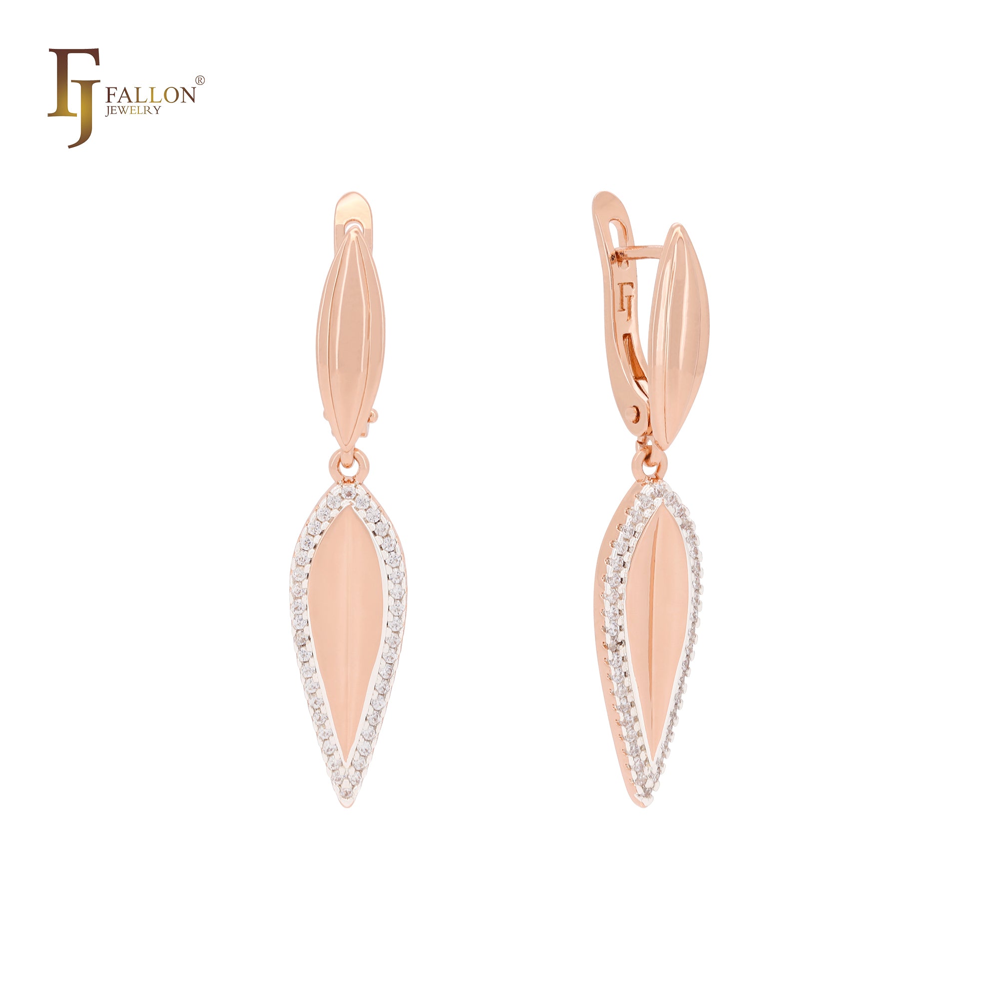 Marquise leaves surrounded white CZs Rose Gold two tone Clip-On Earrings